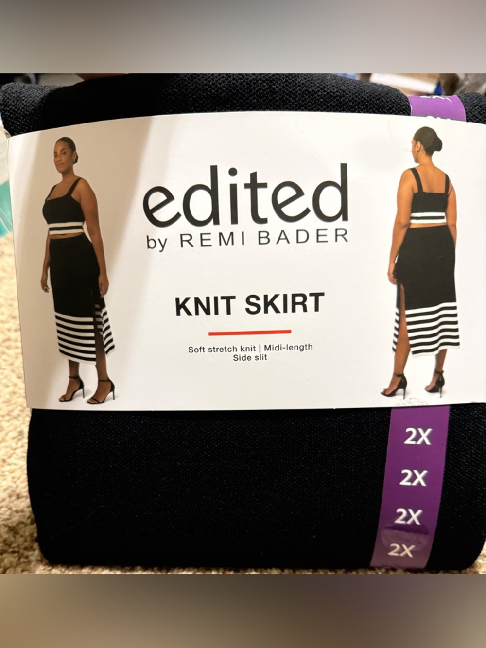 Edited by Remi Bader Black White Striped Knit Midi Skirt Womens 2X  NWT